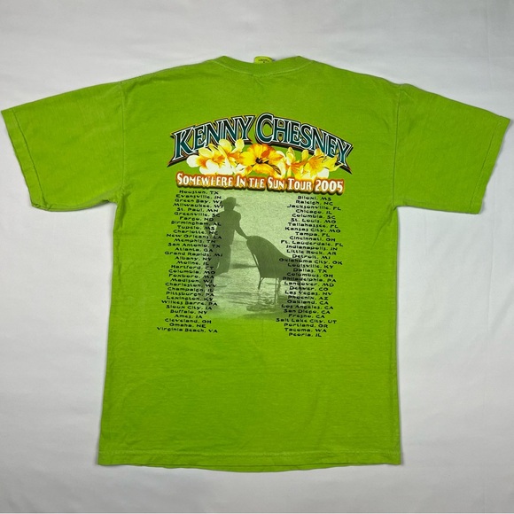 Vtg Kenny Chesney Tour T-Shirt Sz Medium Y2K Double Sided Bright Neon Green A9 - Picture 2 of 9